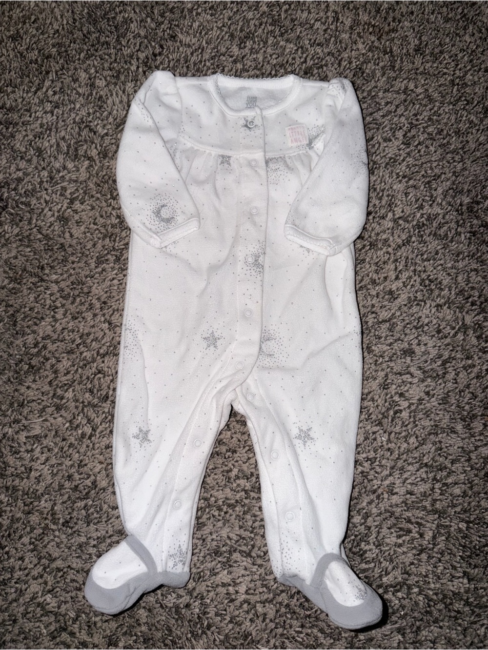Carter's White Footed One-Piece with Silver Sparkle Stars